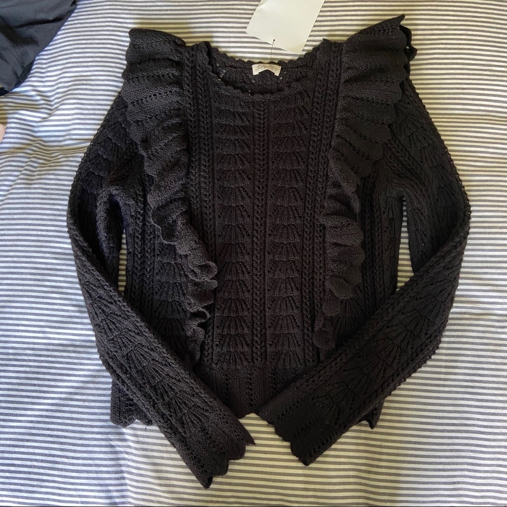 Loveshackfancy Ruffle Pullover Sweater Black M - image 4